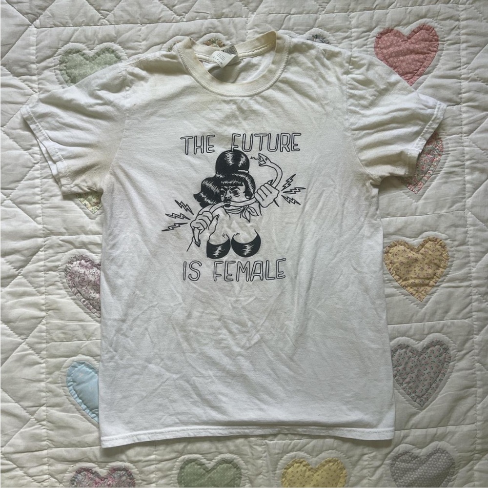 The Future Is Female Artsy Grunge White Graphic T-Shirt Women’s Small Power Punk